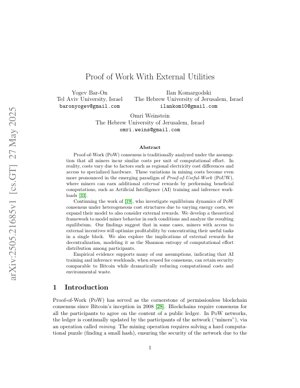 PDF Document Cover - Proof of Work With External Utilities: Equilibrium Analysis and Decentralization Impact